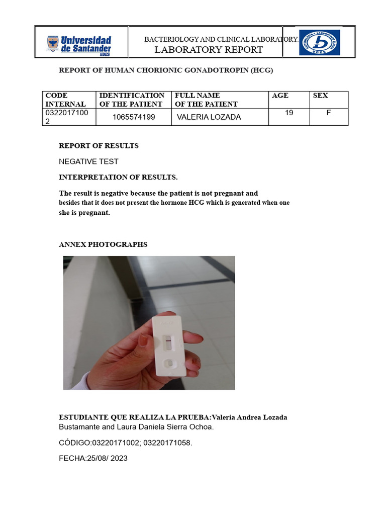 Laboratory Report of The HCG Test | PDF