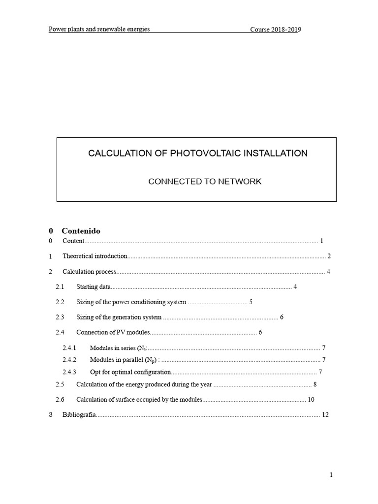 Calculation of Grid-Connected Photovoltaic Installation | PDF ...