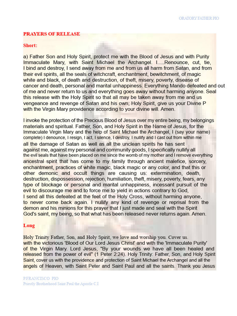Father Pio's Prayers for Spiritual Release | PDF | Mary, Mother Of ...