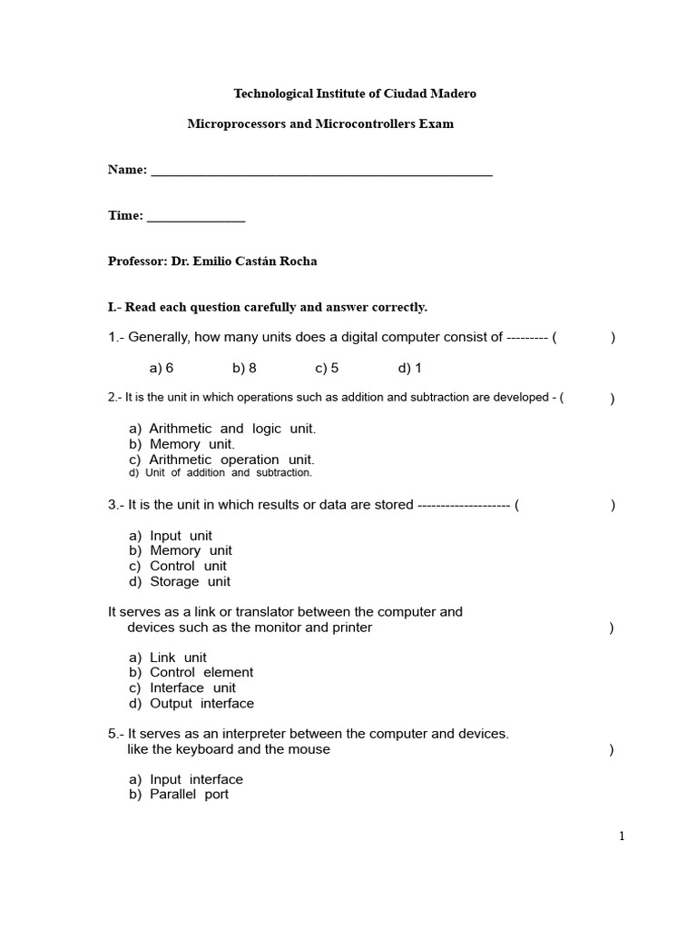 Microprocessors Exam Questions and Answers | PDF | Random Access Memory ...
