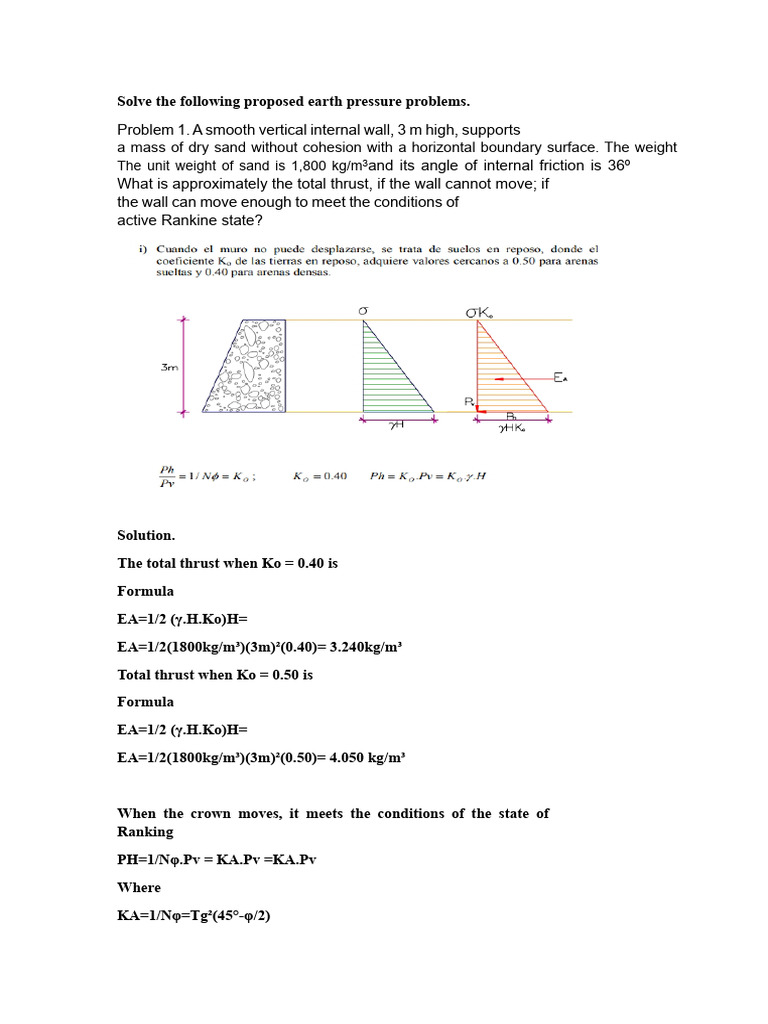 Earth Pressure Problem Solutions | PDF