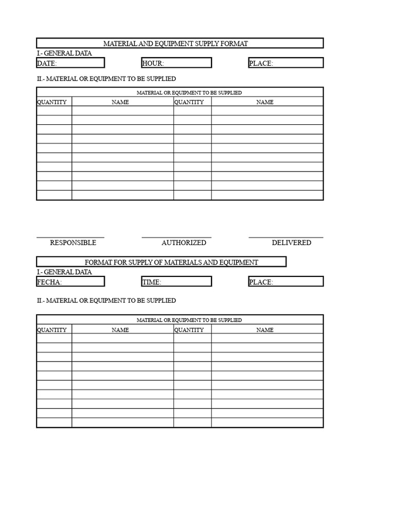 Material and Equipment Supply Format | PDF