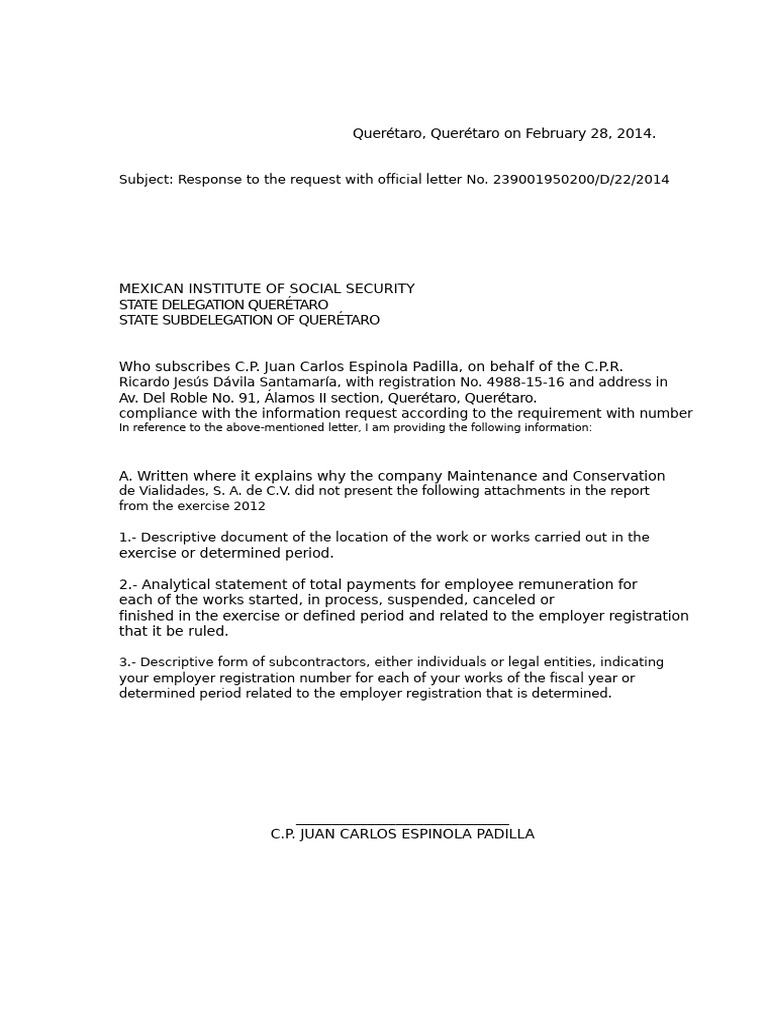 Letter of Information Delivery Upon Request From IMSS | PDF | Economies