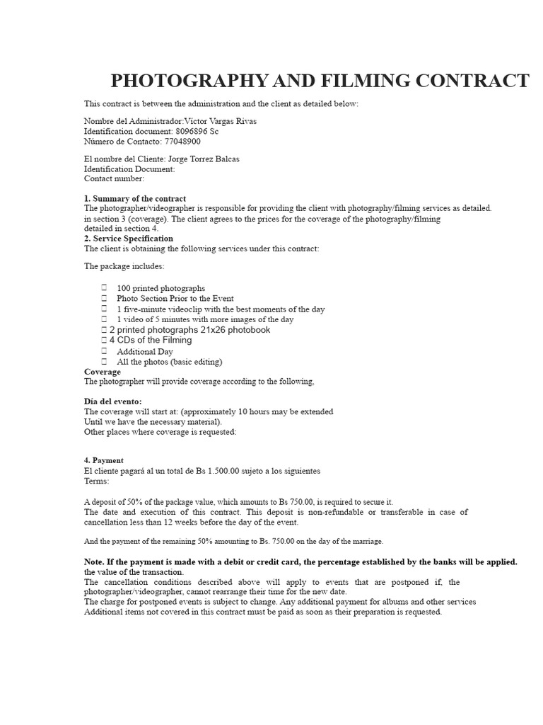 Photography and Filming Contract | PDF | Photographer | Credit Card