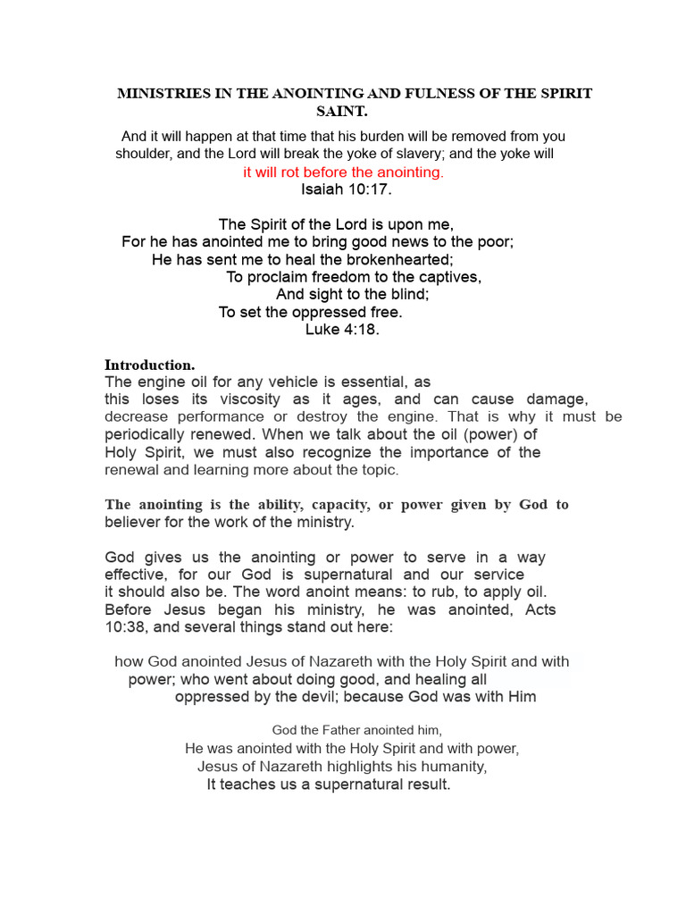 Ministries in The Anointing and The Fullness of The Holy Spirit | PDF ...