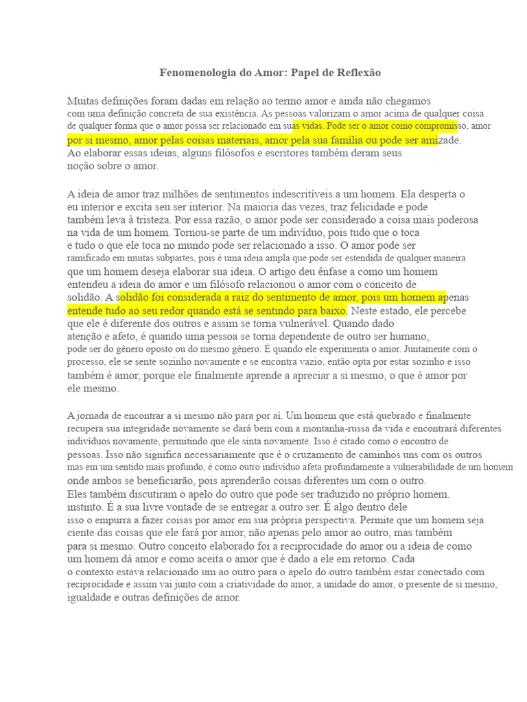 Fenomenologia do Amor e Suas Reflexões | PDF | Amor | Vida