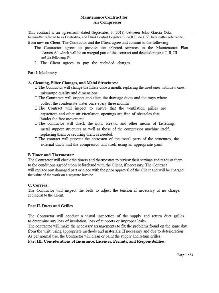 Air Compressor Maintenance Contract | PDF | Duct (Flow)
