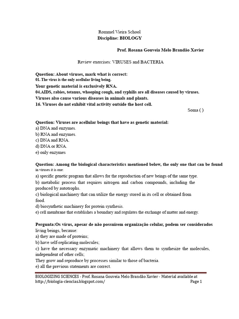 Biology Review: Viruses and Bacteria | PDF | Virus | Bacteria