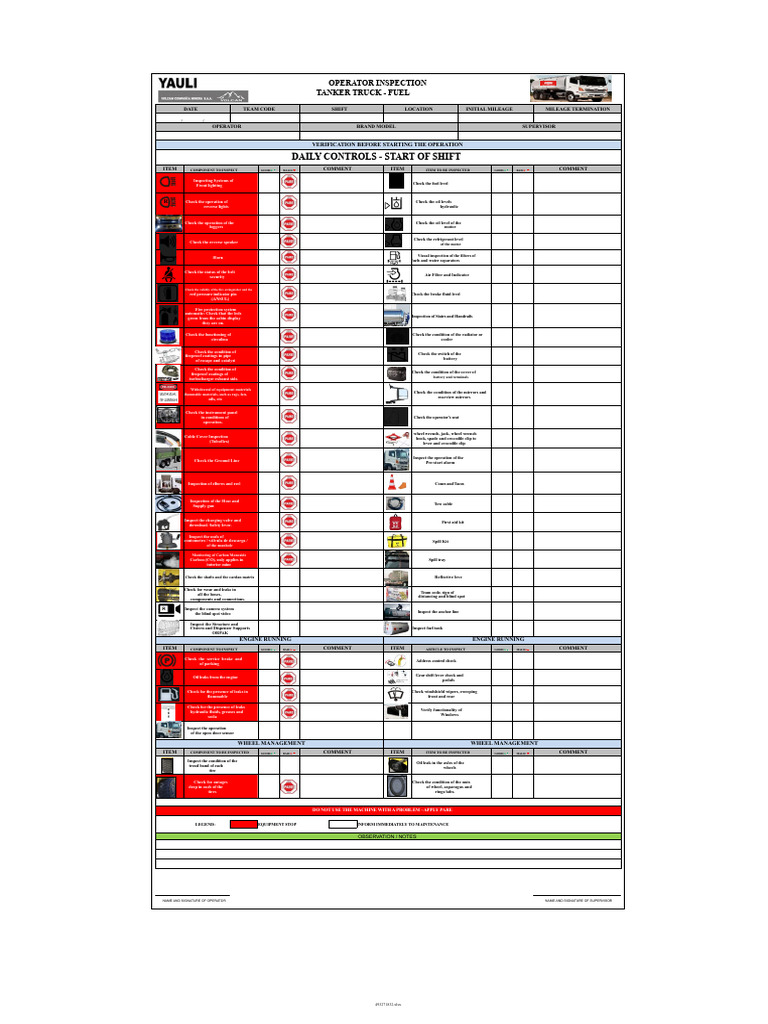 Daily Fuel Tanker Inspection Checklist | PDF | Vehicles | Motor Vehicle