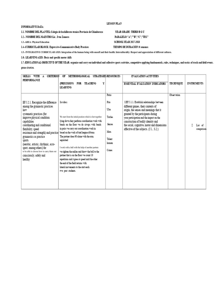 Lesson Plan Third Year BGU | PDF