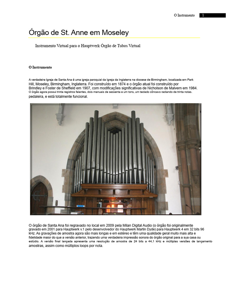 Órgão de St. Anne: História e Especificações | PDF | Produção musical ...