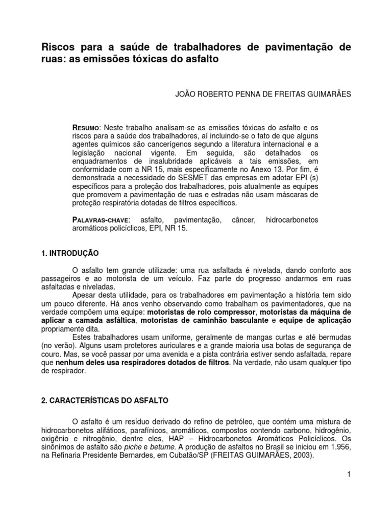 texto_pavimentacao_ruas | Benzeno | Câncer