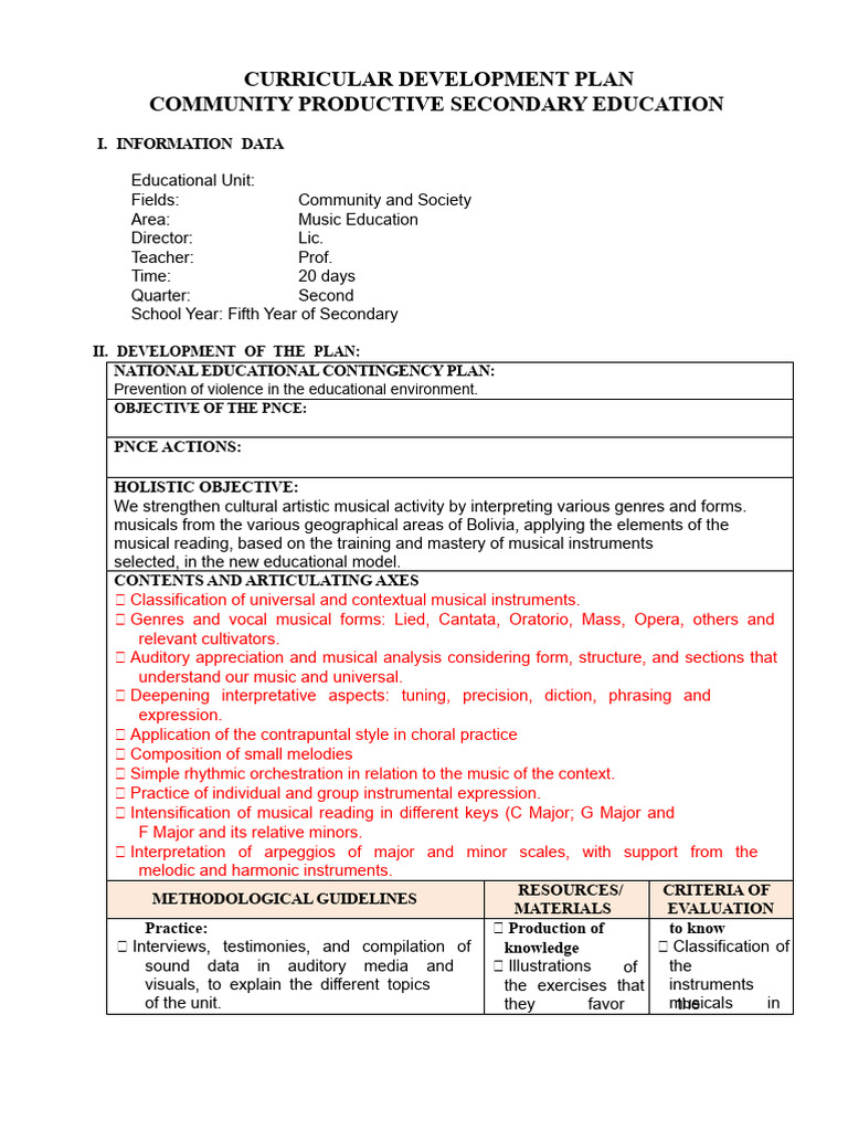 Lesson Plan 5TH Grade High School 2ND Term Music Education | PDF ...