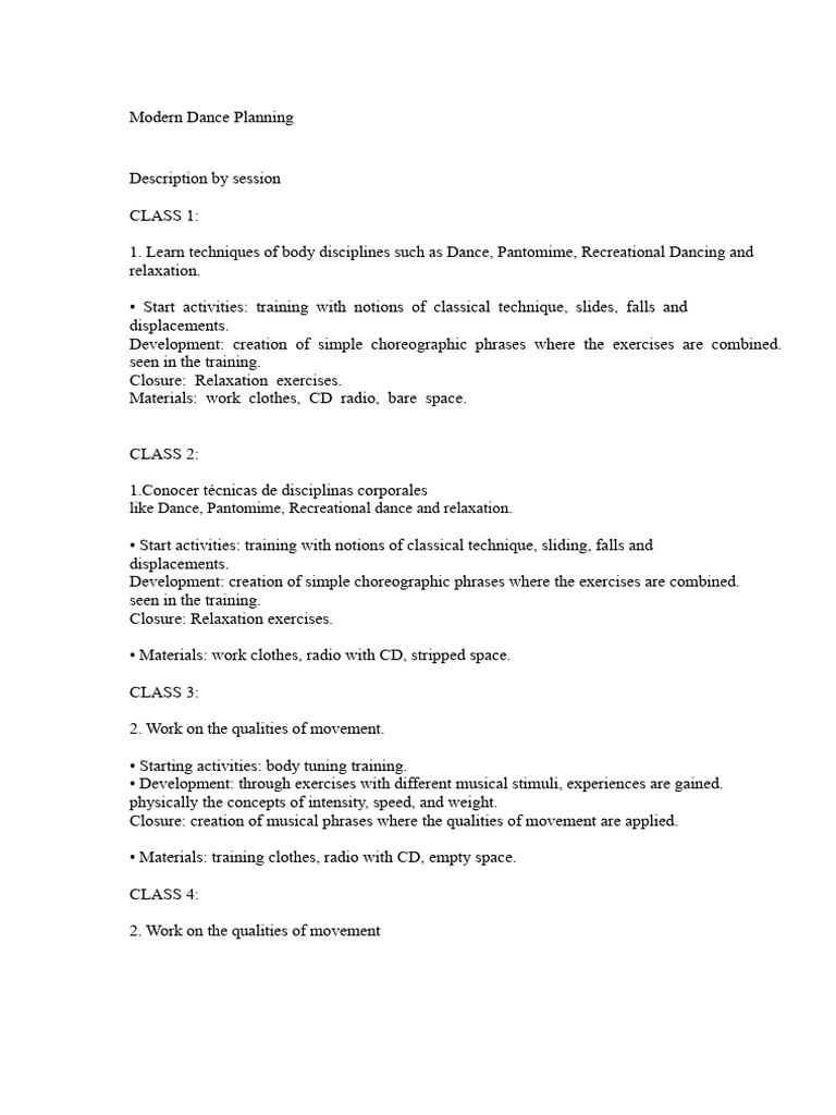 Modern Dance Planning | PDF
