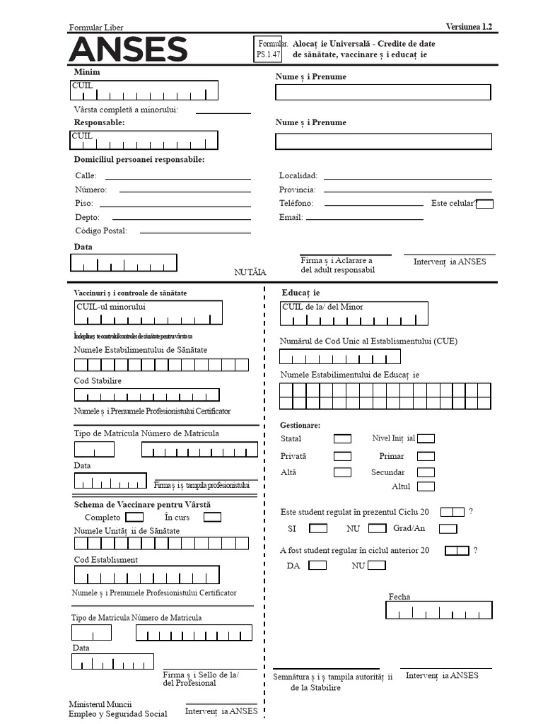 Formular Carte AUH | PDF