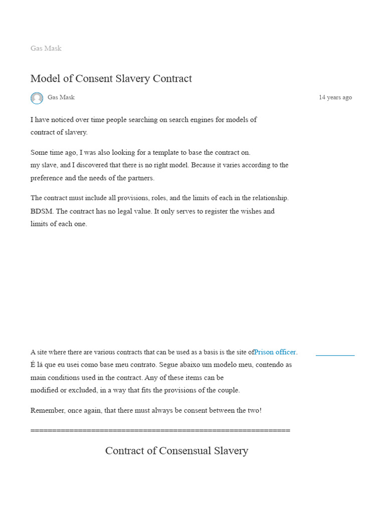 Consensual Slavery Contract Template | PDF | Dominance And Submission ...