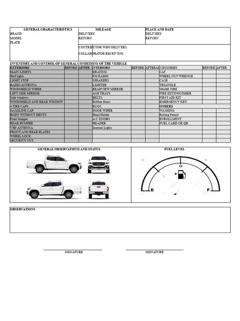 Vehicle Delivery and Condition Checklist | PDF