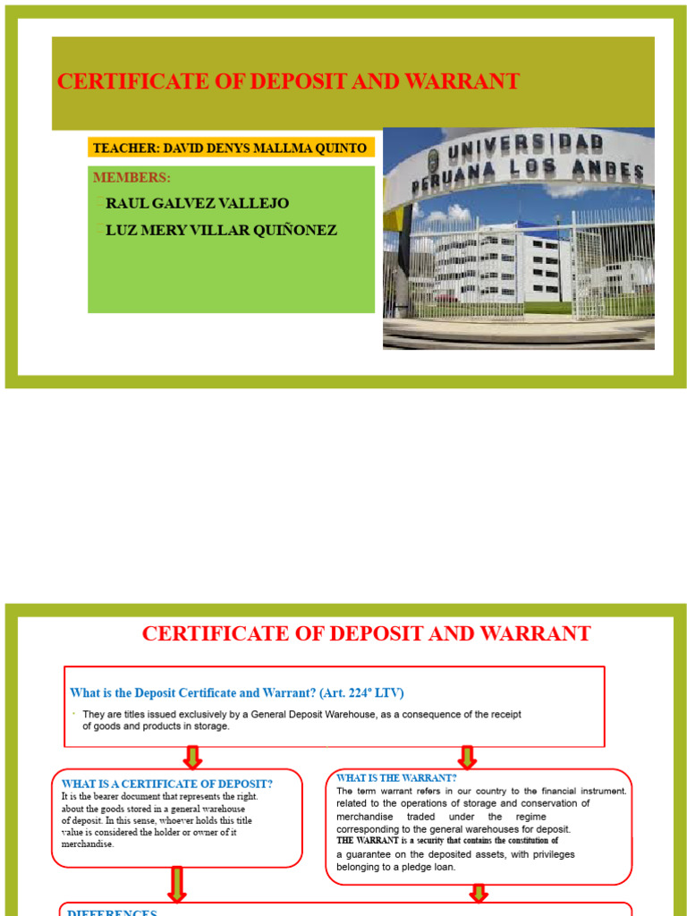 PDF Certificate of Deposit and Warrant | PDF | Securities (Finance ...