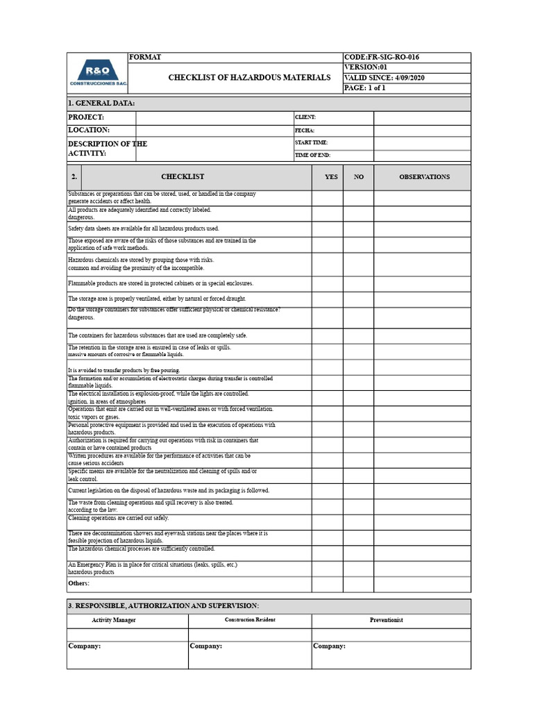Check List - Hazardous Materials | PDF | Dangerous Goods | Working ...