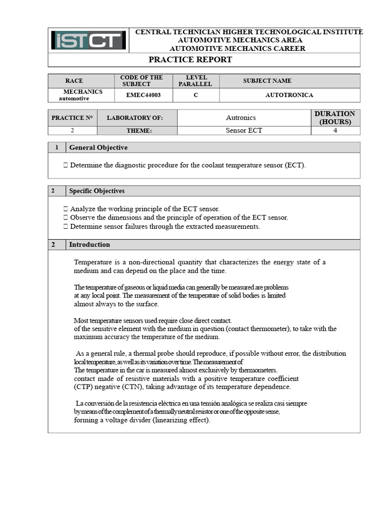 ECT Sensor Diagnostic Procedure Report | PDF | Temperature | Thermometer