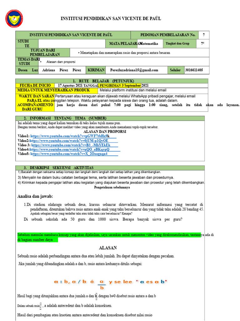 Rasio dan Proporsi dalam Matematika 7 | PDF