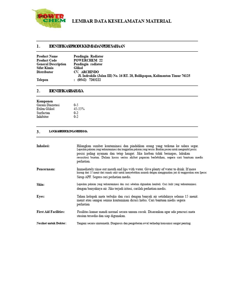 MSDS PC 22 Pendingin Radiator | PDF