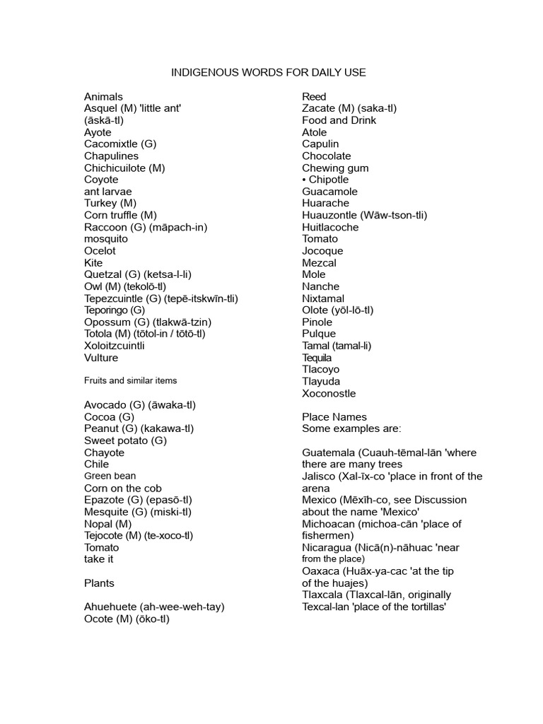 Indigenous Words for Everyday Use | PDF | North American Cuisine ...