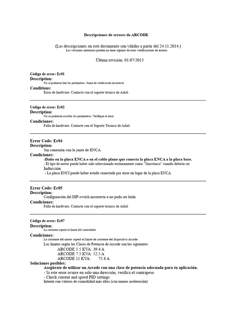 Descripciones de errores de ARCODE | PDF | Soporte técnico | Ingeniería ...