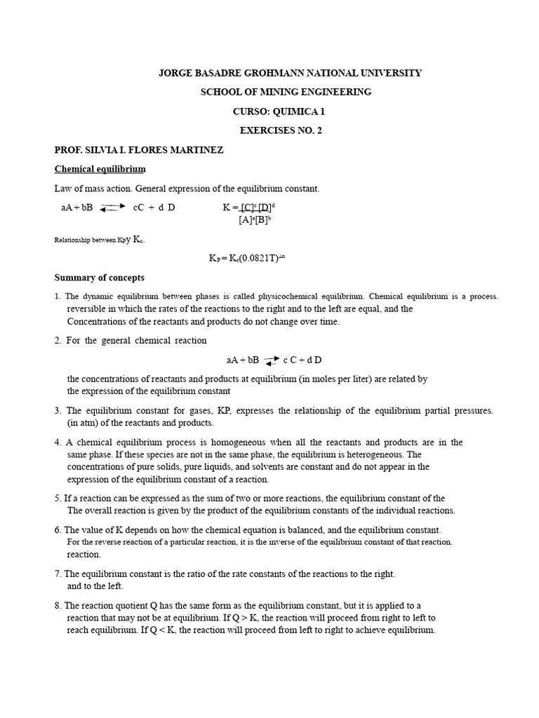 Exercises 2 Chemical Equilibrium | PDF | Chemical Equilibrium ...