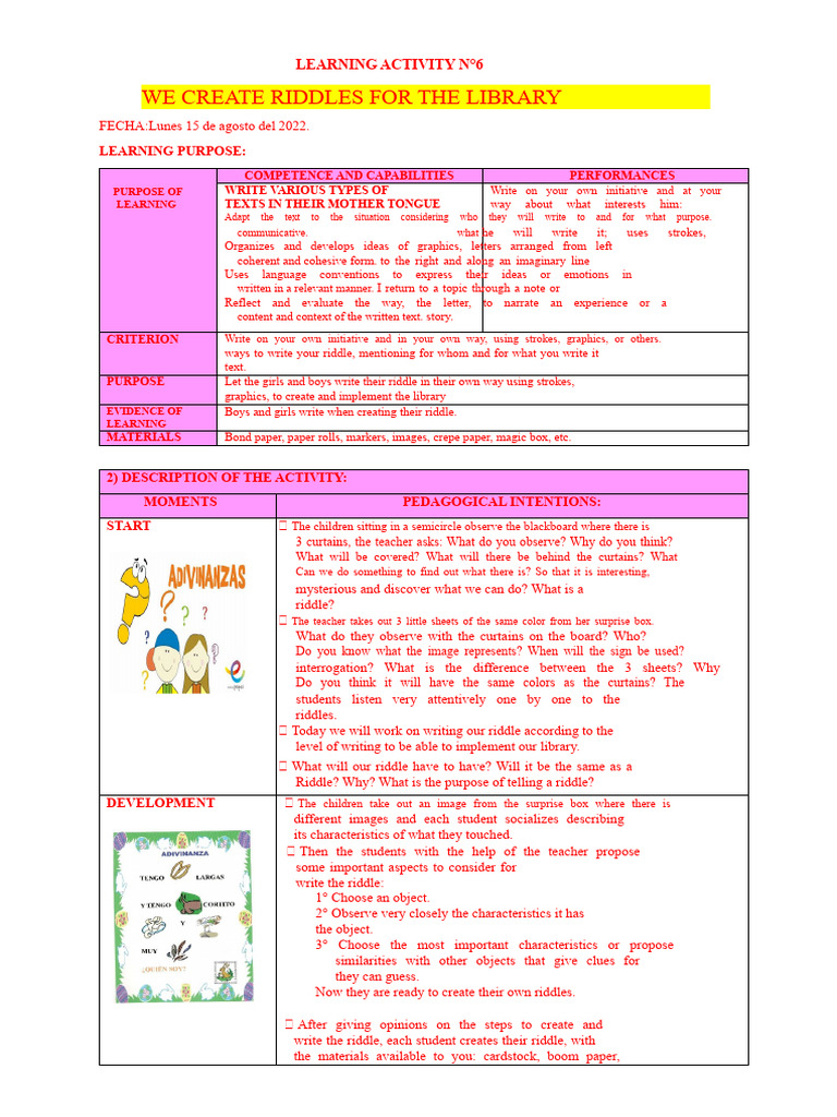 Create Riddles for Library Activity | PDF | Learning | Information