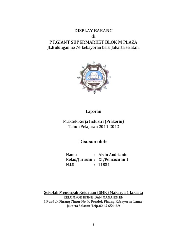 Laporan Hasil Praktek Kerja Industri Smk Pemasaran