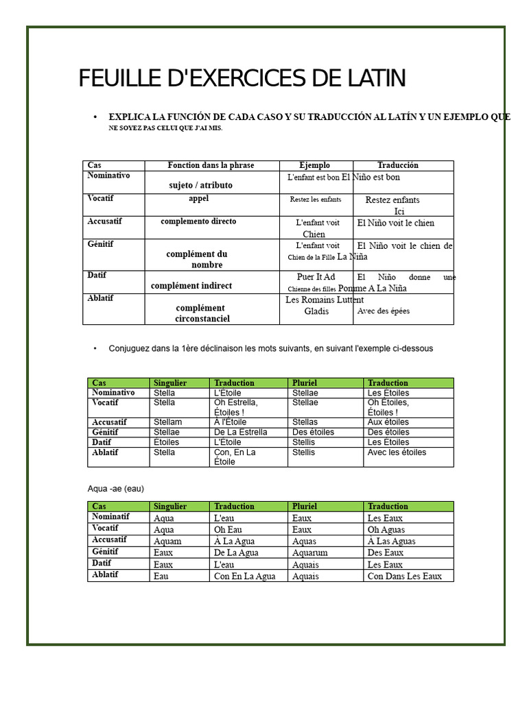 Exercices de Latin : Cas et Conjugaisons | PDF | Grammaire | Relations ...