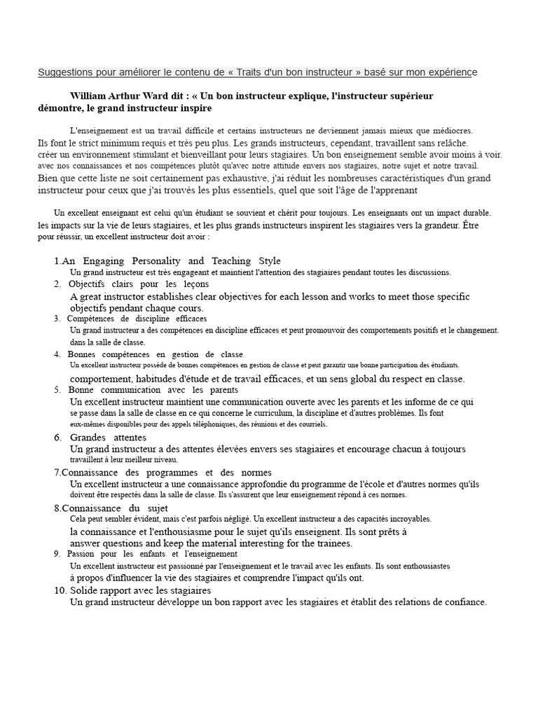 Caractéristiques d'un bon instructeur | PDF | Direction | Apprentissage