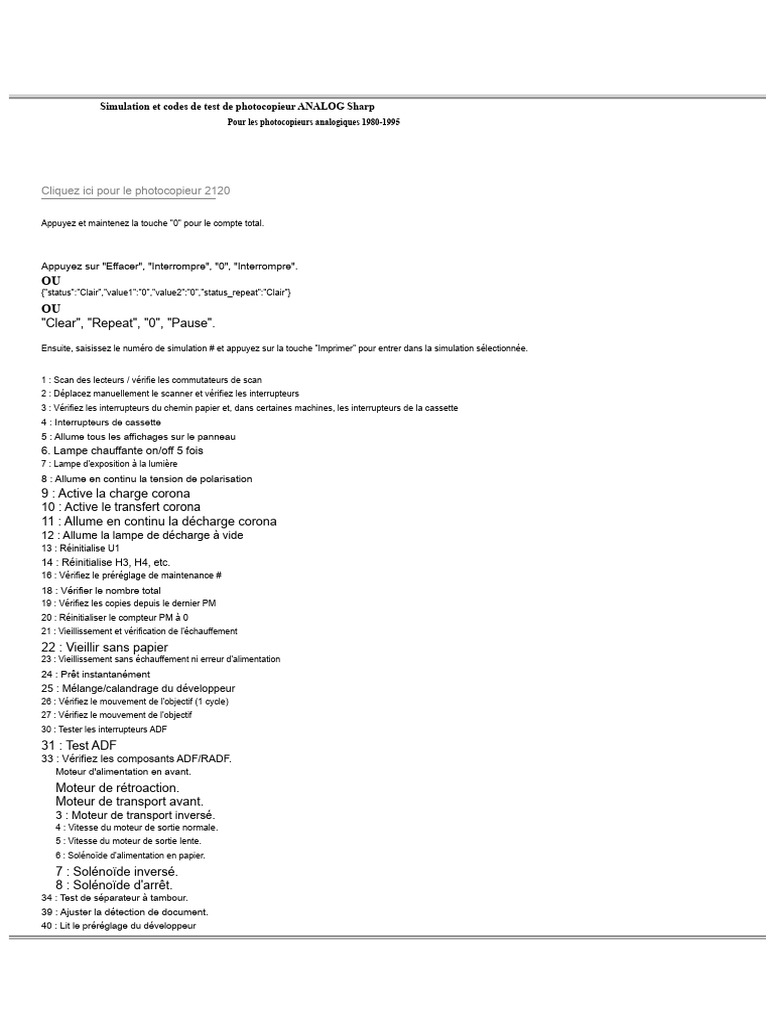 Codes de test photocopieur Sharp ANALOG | PDF | Photocopieur ...