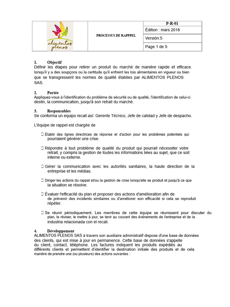Processus de Rappel de Produits Alimentaires | PDF | Risque | Sécurité
