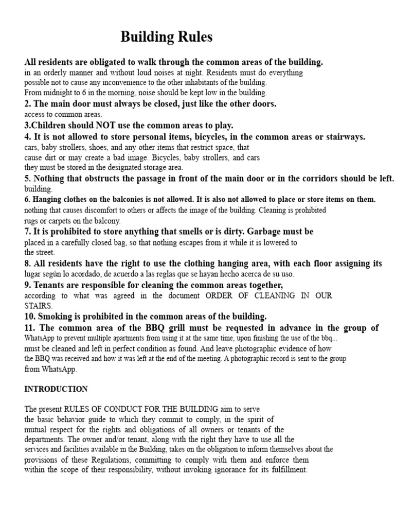 Building Conduct and Cleaning Rules | PDF