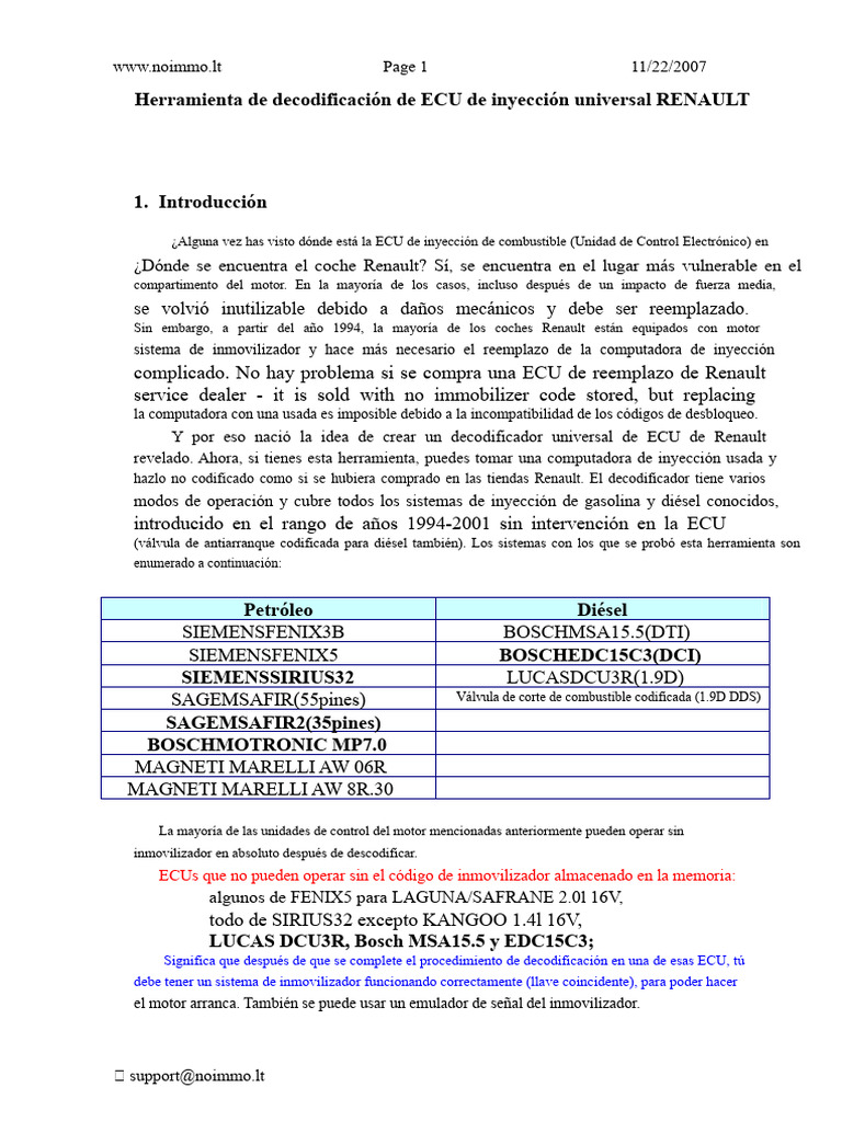 Decodificador ECU Renault: Guía Completa | PDF | Relé | Renault