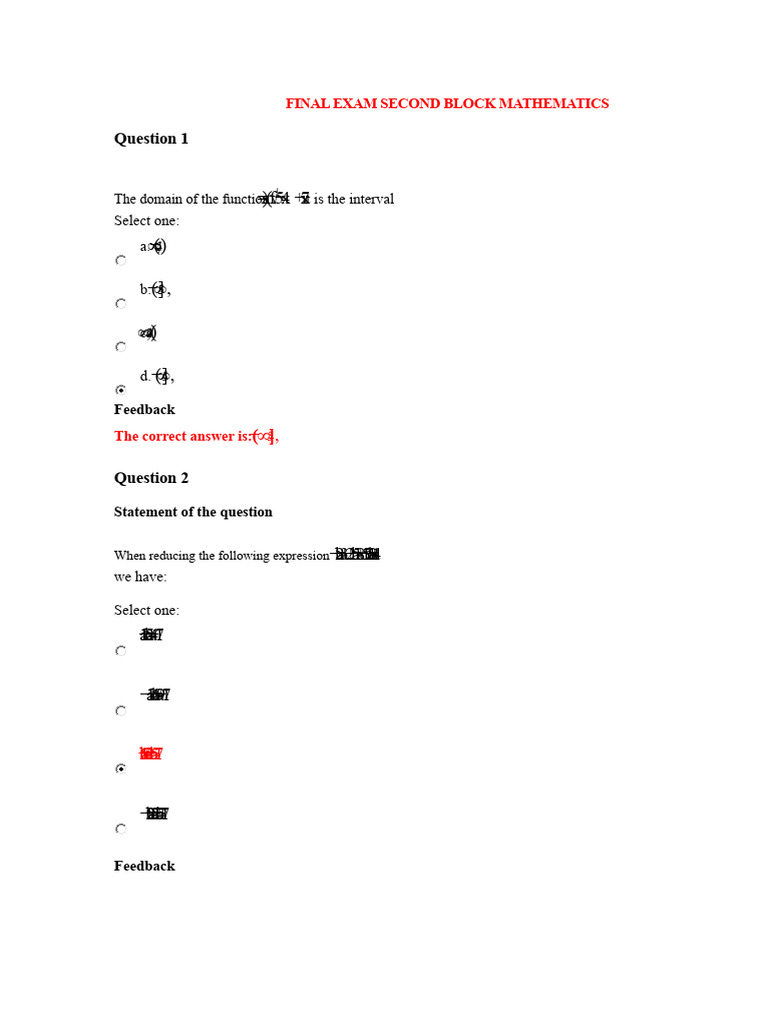 Mathematics Final Exam Questions | PDF | Function (Mathematics ...