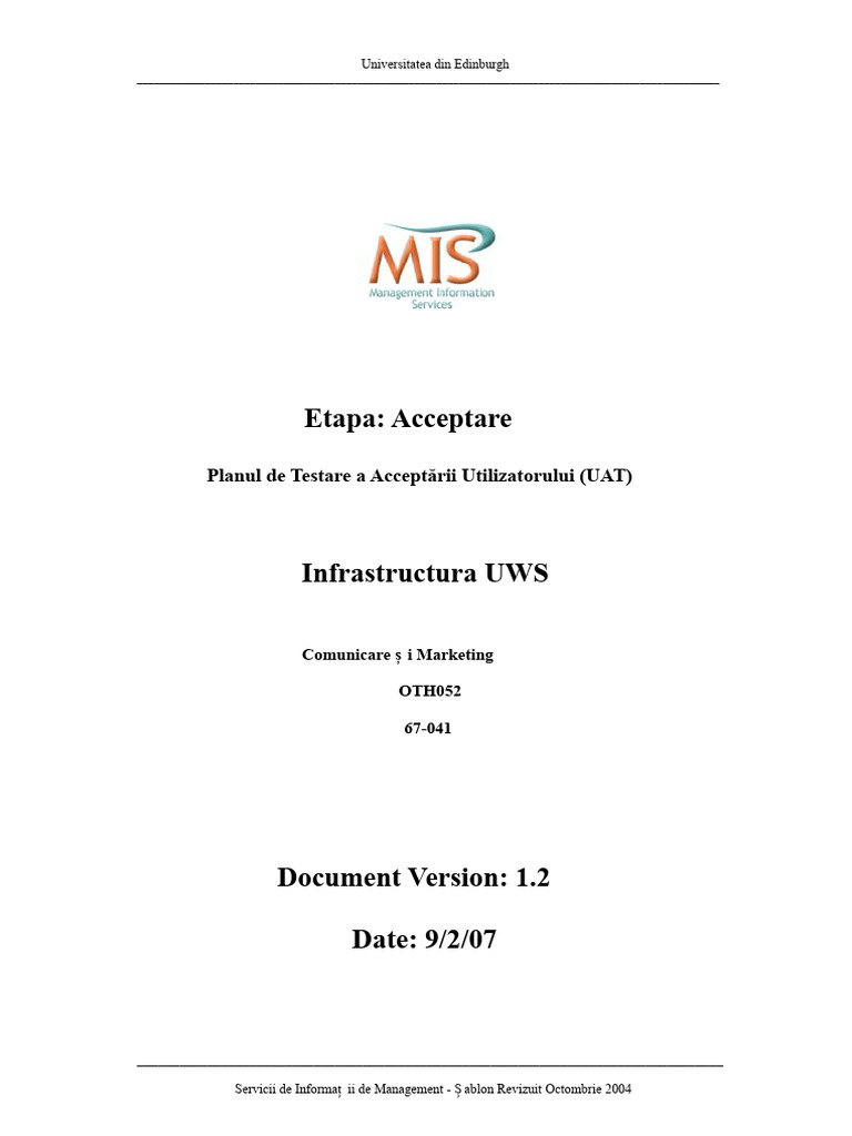 Plan de Testare A Acceptării Utilizatorului | PDF