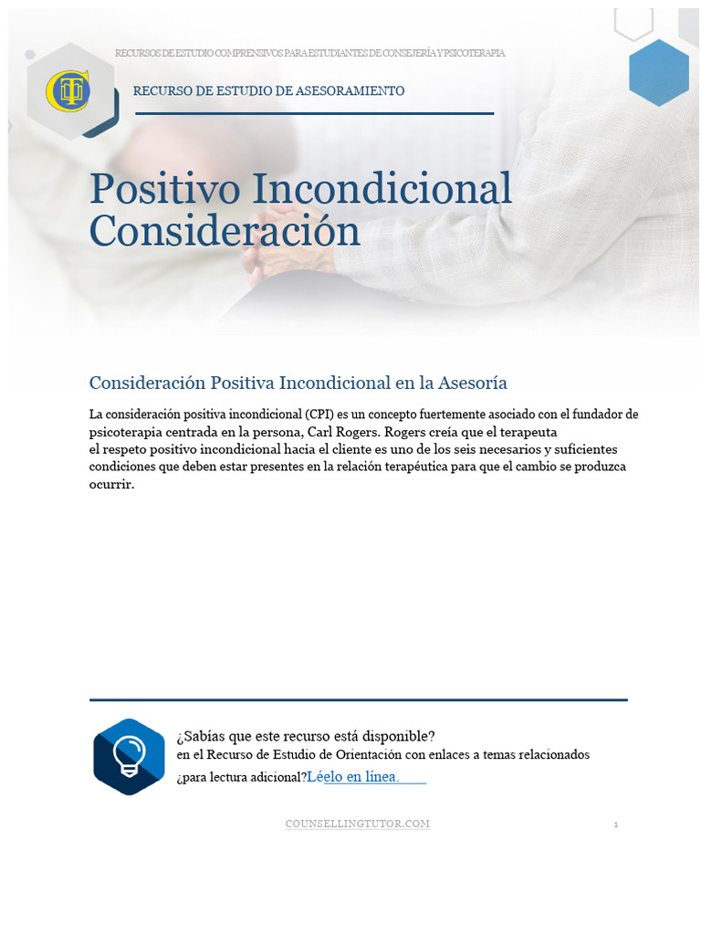 Consideración Positiva Incondicional en Terapia | PDF | Autoestima ...