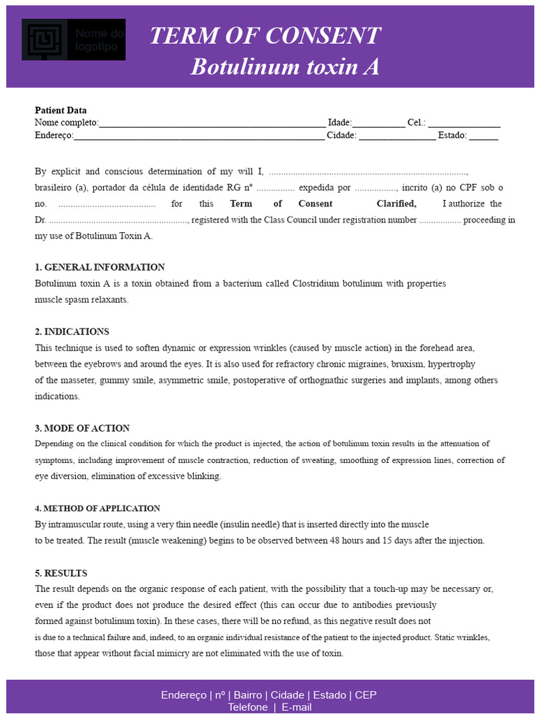 Consent Form For Botulinum Toxin | PDF | Botulinum Toxin | Diseases And ...