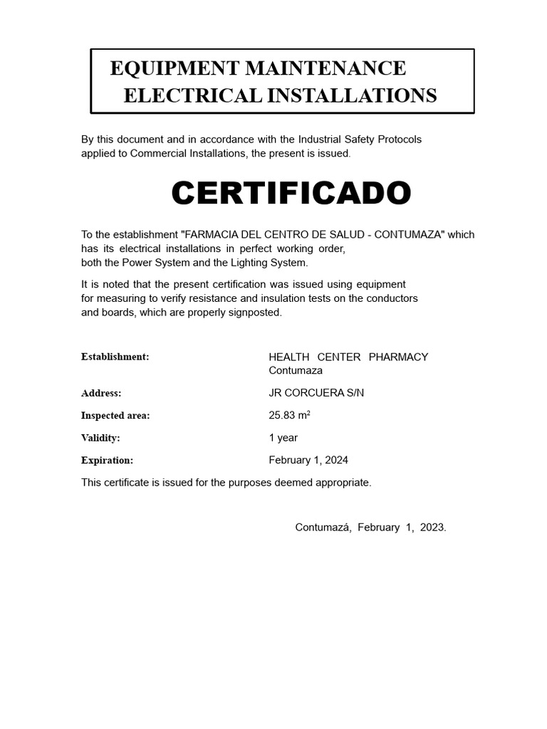 Electrical Installation Certification | PDF