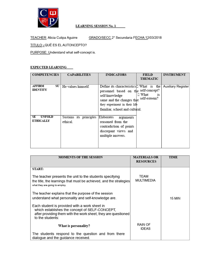 LEARNING SESSION #1, 2nd YEAR OF SECONDARY | PDF | Self Esteem | Knowledge