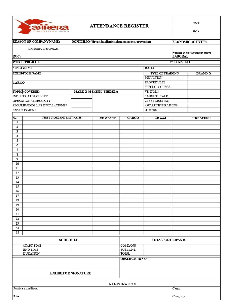 Attendance Register for Training Sessions | PDF | Government And ...