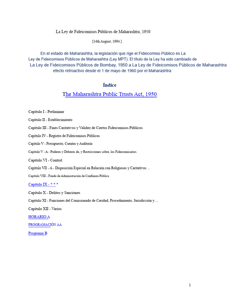 La Ley de Fideicomisos Públicos de Maharashtra de 1950 | PDF | Justicia ...