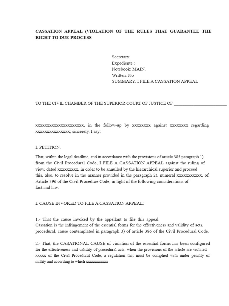 Cassation Appeal for Due Process Violation | PDF | Appeal | Court ...