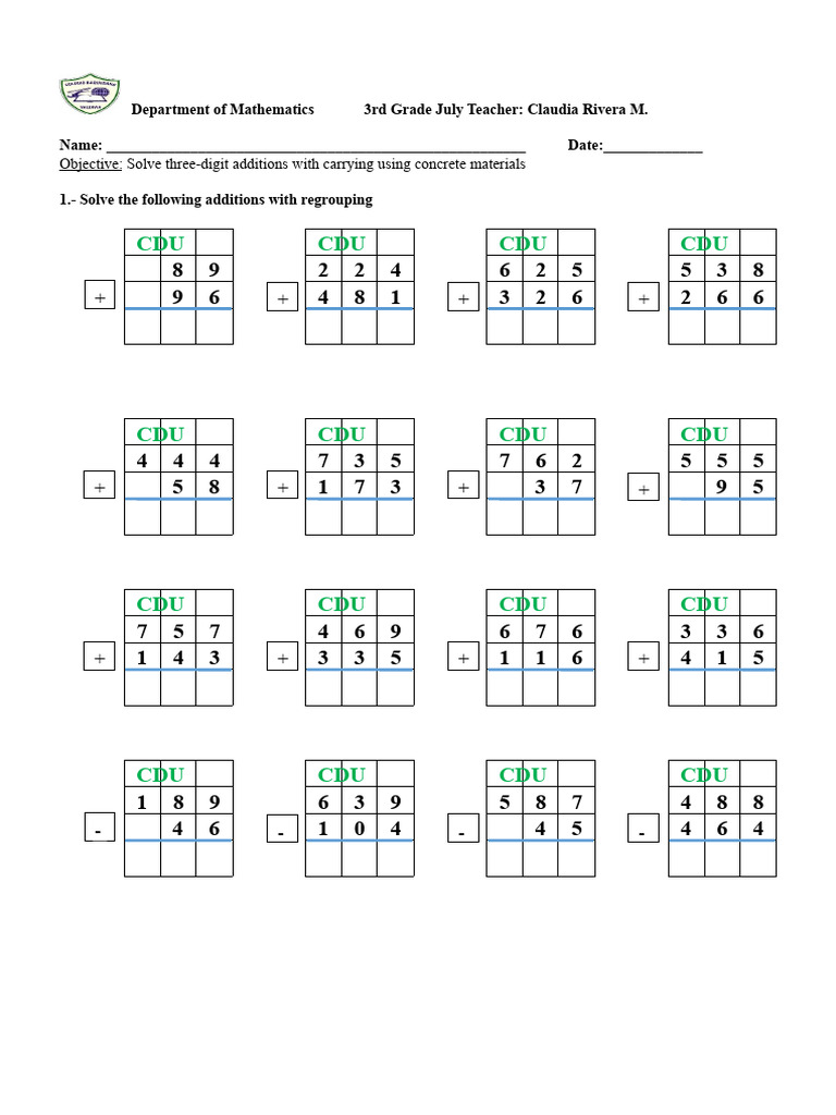 3rd B - Sums and Subtractions With Exchange | PDF
