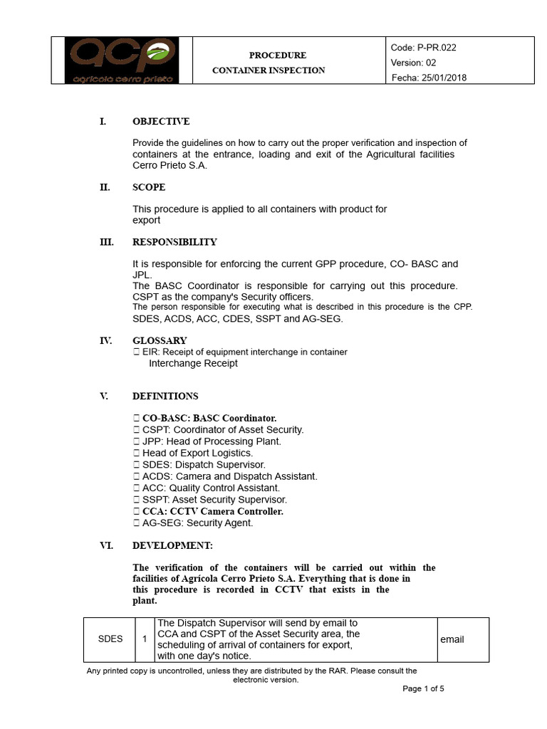 Container Inspection Procedure Guide | PDF