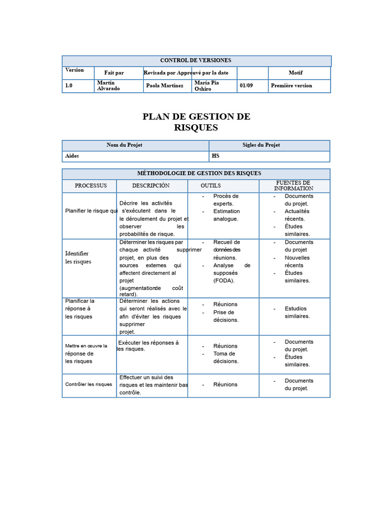 Gestion des Risques de Projet 1.0 | PDF | Risque | Planification