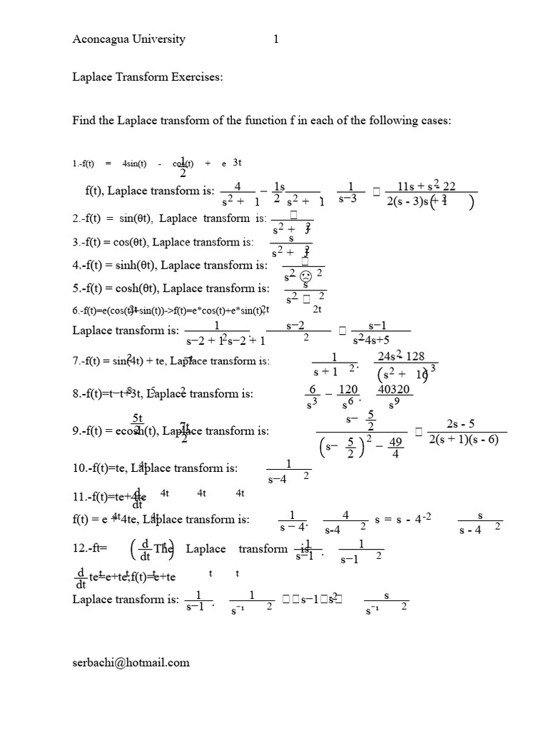 Laplace Transform Exercises and Solutions | PDF | Mathematical Objects ...